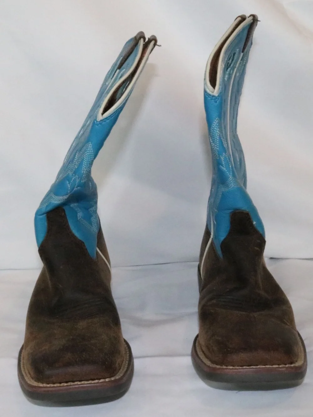 JUSTIN Kids Cowboy Boot Western Little Boy Youth 1 Brown Blue Leather Square Toe